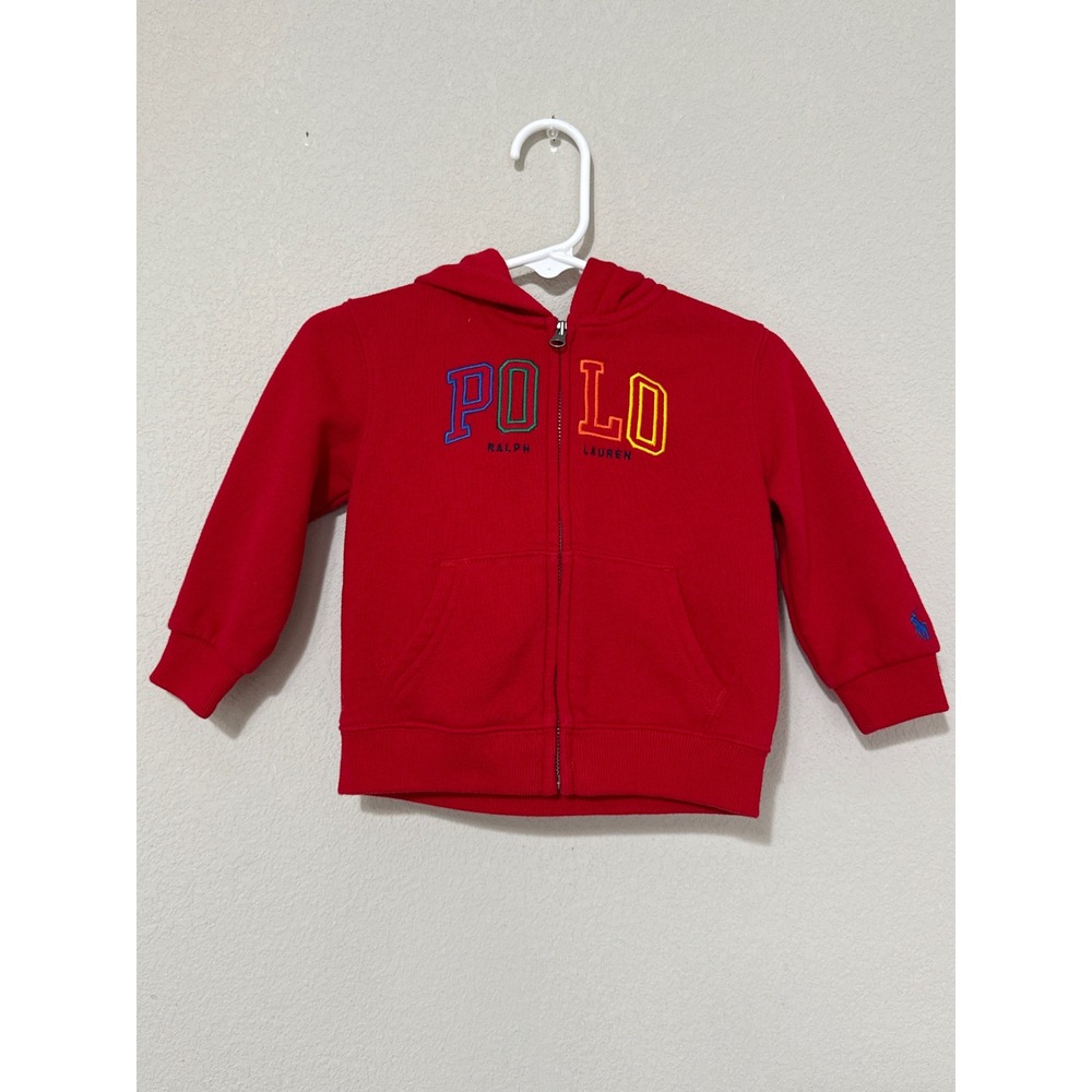 Ralph Lauren Red Zip Up‎ Logo Spell Out Embroidered Hoodie Baby Boy 12 Months